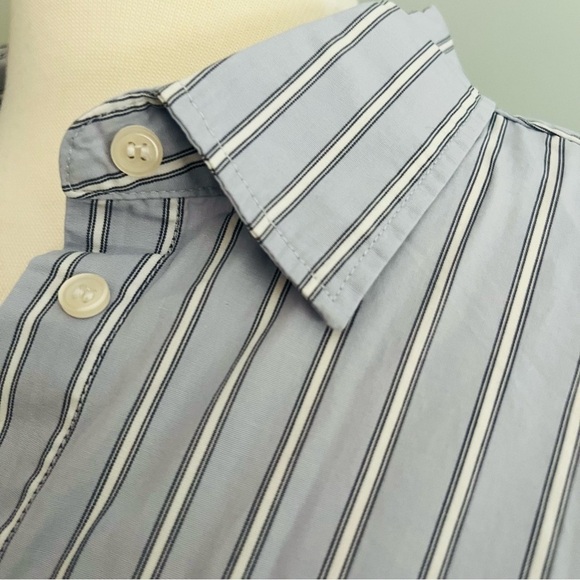 Gap NWT Organic Cotton Pinstriped Cropped Button Down Size PXS Blue White Black - Picture 9 of 15